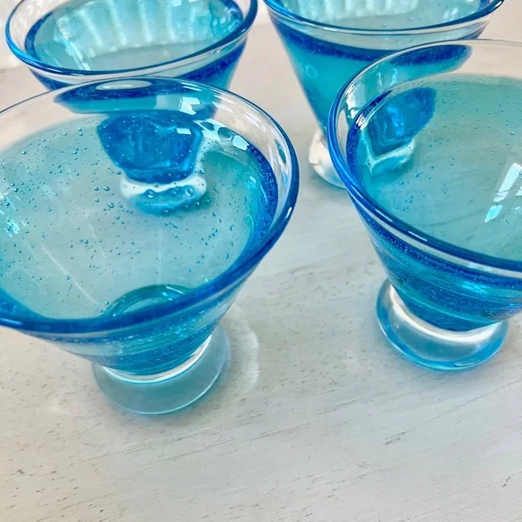 Anthropologie Blue Bubble Stemless Martini Glasses Set of 4 - Picture 6 of 12